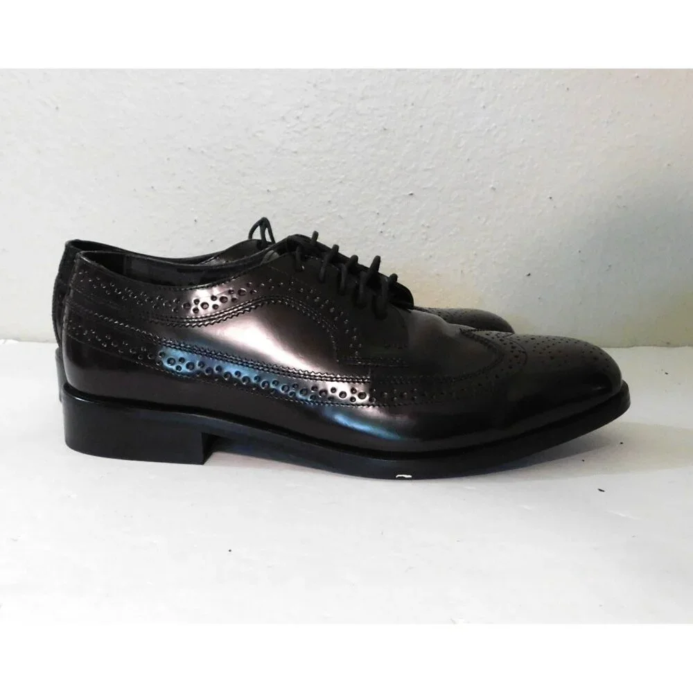 Nunn Bush Dress Flex Leather Oxford Shoes Mens Size 9.5 Dark Brown Wing Tip
